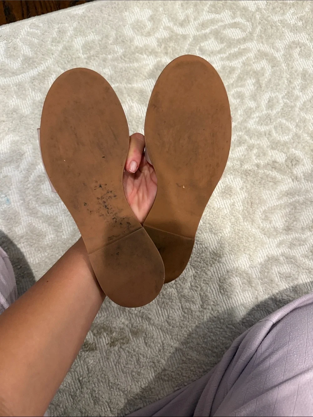 Tory Burch Dusty Pink Leather Logo Slide Mules